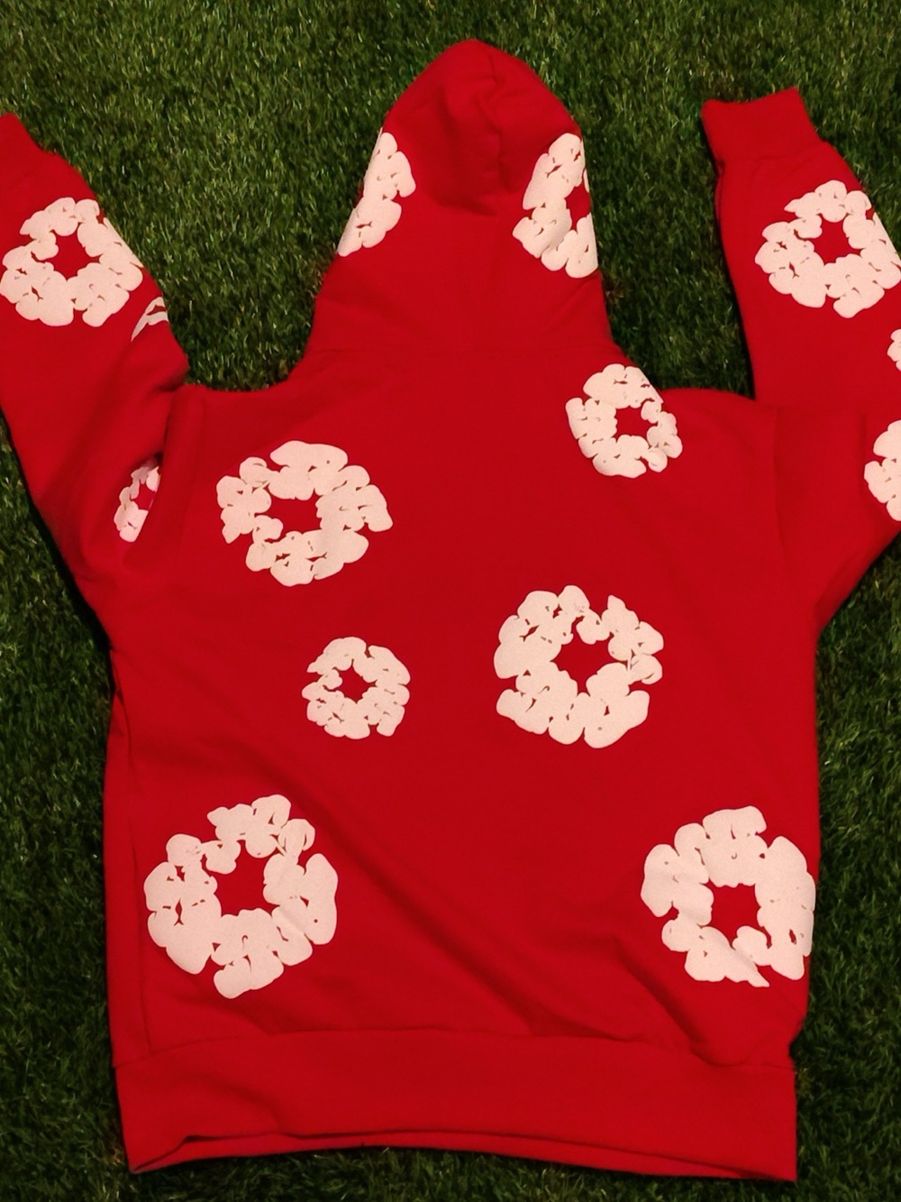 Red Denim Tear Top with White Bloom Motif - Picture 2 of 3